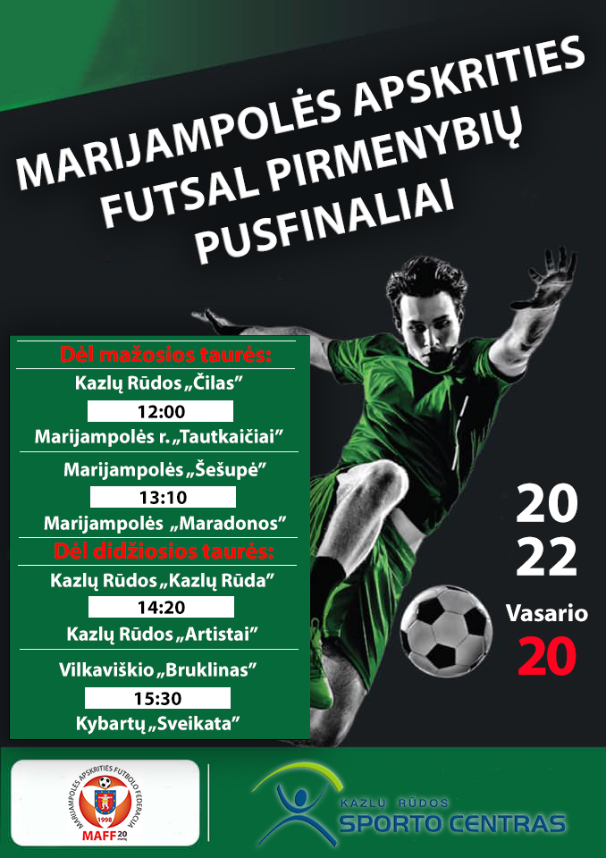 Šį sekmadienį, vasario 20 d., Marijampolės apskrities futsal pirmenybių pusfinaliai!