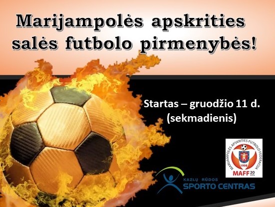 Kviečiame komandas registruotis į Marijampolės apskrities salės futbolo pirmenybes! Startas &#8211; gruodžio 11 d.!